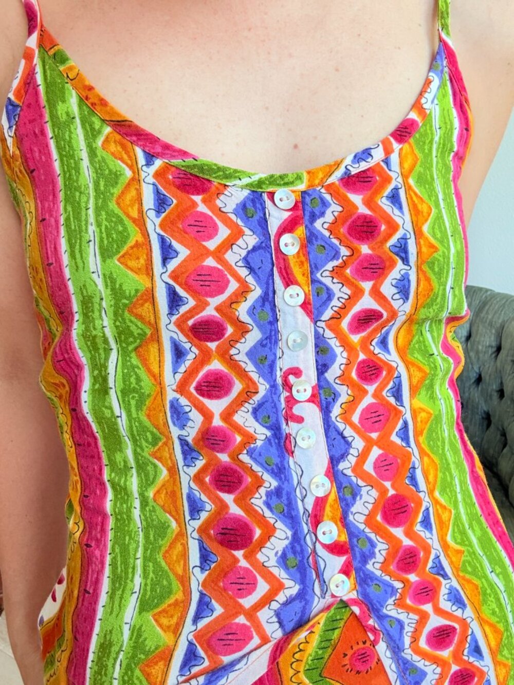 Bohemian Vintage Spaghetti Strap Column Dress Small 90s School Teacher